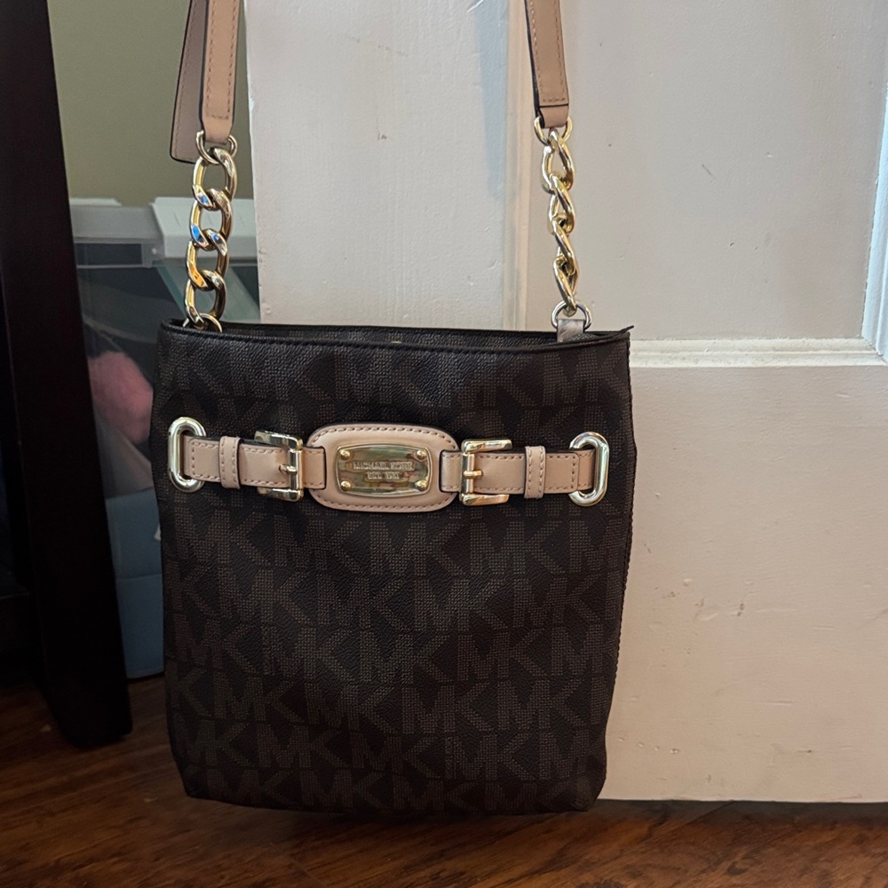 Michael Kors Dark Brown Crossbody Bag with Gold Accents